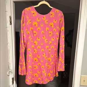 Pink Mini Dress with Bell Sleeves and Crew Neck